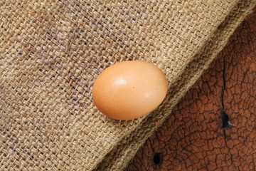 Egg put on the old brown color sack.
