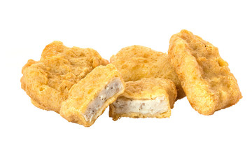 Close up of Fried chicken nuggets isolated on white background.