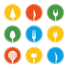 Fototapeta na wymiar Fork, knife, spoon and other cutlery icon set in flat style. Vector illustration