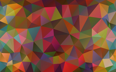 Abstract background made of small multicolor triangles. Lilac, purple, green, red, blue