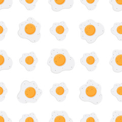 Fried eggs, scrambled egg, omelet pattern in cartoon flat style