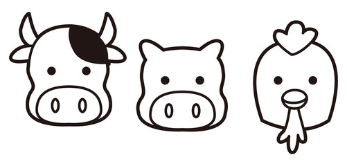 牛・豚・鶏のイラスト