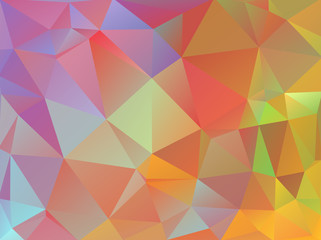 Abstract background made of small multicolor triangles. Lilac, purple, green, red, blue