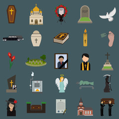 funeral flat icon set