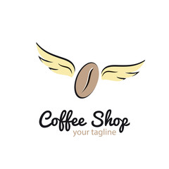 Vector logo template for cafe, restaurant menu. Illustration of a coffee bean with wings. The creative idea for the coffee shop, coffee store, design banners or  print on textile products. EPS10.