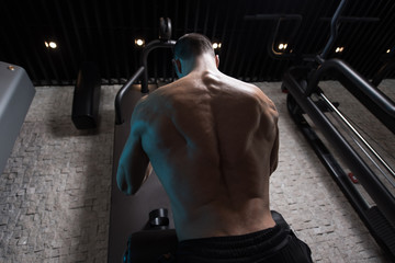 Fototapeta na wymiar Muscular Man Doing Heavy Weight Exercise For Back