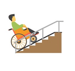 Man in wheelchair riding on stairs vector picture