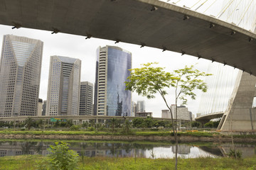 Marginal Pinheiros, Pinheiros river, Estaiada bridge - Sao Paulo, Brazil