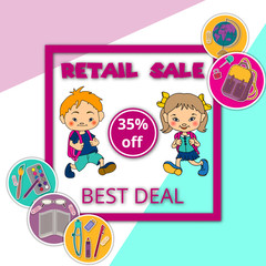 Retail Sale banner or Label design with Discount upto 35%. stationery. 