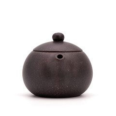 Naklejka na ściany i meble Retro clay Chinese teapot isolated on a white background. small earthenware
