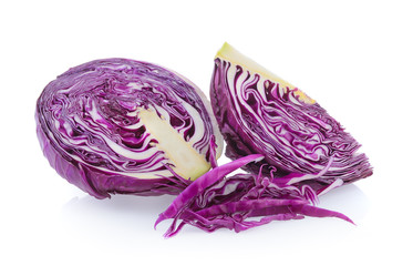 Purple cabbage slice on white background