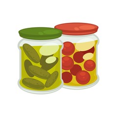 Pickled tomatoes and cucumbers