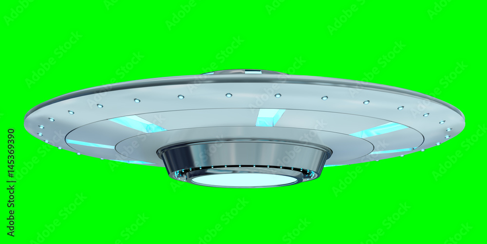 Poster vintage ufo isolated on green background 3d rendering