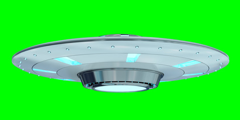 Vintage UFO isolated on green background 3D rendering © sdecoret