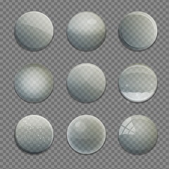 Collection of transparent glass circle app buttons