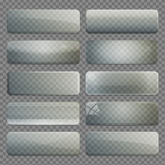 Collection of transparent glass square app buttons