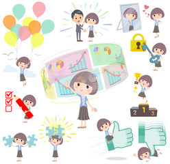 Mash hair blue cardigan woman success & positive