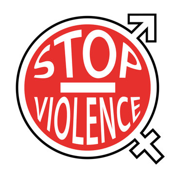 Stop à la violence envers les hommes et les femmes. Panneau icône symbole homme femme sens interdit rouge.