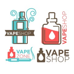 Vape shop logotypes on white flat vector illustration