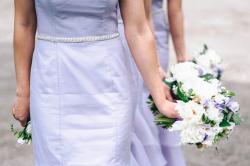 Close up of bride and bridesmaids bouquets