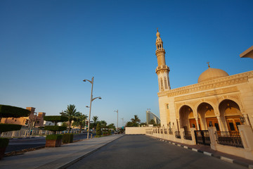 Fototapeta na wymiar Jumeirah district with Maharba Mosque in Dubai