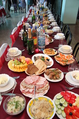 Festive table with food.