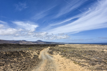 Beautiful coastal landscape in north-western Lanzarote, ideal for hiking, Canary Islands, Spain Europe