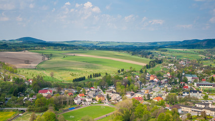 Fototapeta na wymiar Szczytna village from above, Stolowe Mountains, Klodzka Valley, Sudetes, Poland
