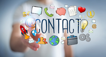 Businessman using manuscript contact text