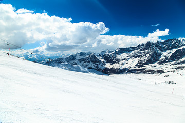 sunny day on the ski slopes of Cervinia