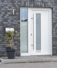 Fototapeta premium Moderne weiße Haustür mit Glasscheiben 