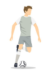 Isolated soccer player. Silhouette of a man in uniform with ball.