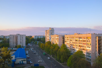 Fototapeta premium Evening in spring town with lights