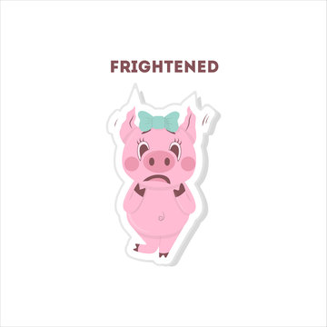 Scared pig sticker. Isolated cute emoji on white background.