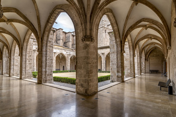 The beautiful cloister of the Church of the ancient convent of Carmen, historic center of Valencia,...