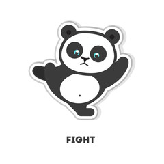 Ready to fight panda. Isolated cute sticker on white background.