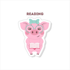Obraz na płótnie Canvas Pig with book sticker on white backround.