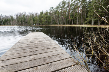 wooden footbridge in the lake