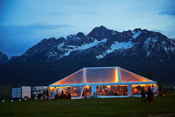 Party tent for reception in the middle of the mountains