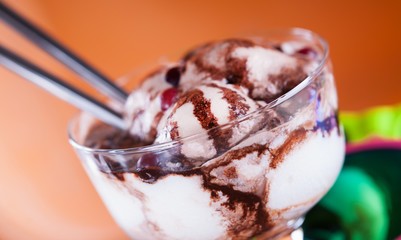 Ice cream sundae and spoons