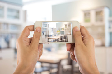 Blur image of modern Kitchen Room interior. Kitchen Room.