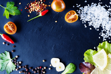 Frame made from vegetables mix on the stone plate 