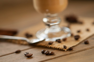 Coffee beans and glass of cup coffee 