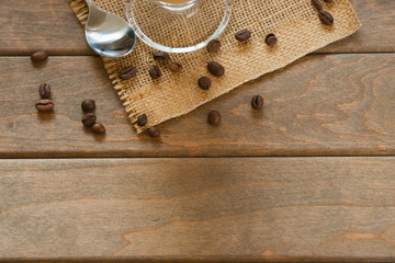 Coffee beans and glass of cup coffee 