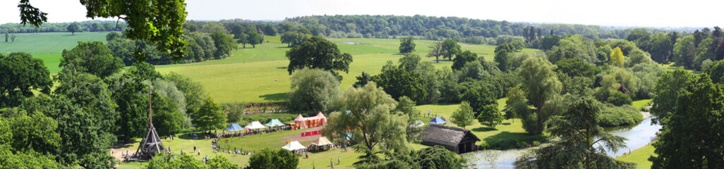 Panoramic view from the top of Warwick Castle, Warwickshire, England, UK. May 2009.