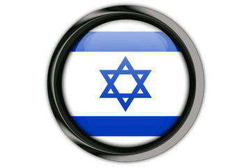 Israel flag in the button pin Isolated on White Background