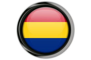 Romania flag in the button pin Isolated on White Background