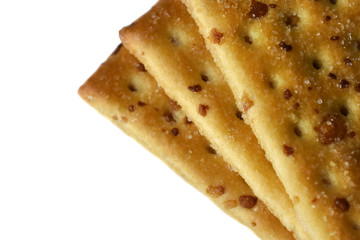 Close-up crackers on white background.