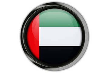 United Arab Emirates flag in the button pin Isolated on White Background