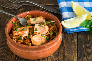 Salmon and orzo stew